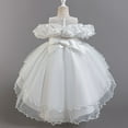 thumbnail image 2 of vigerkar Flower Girl's Long Dress Kids Lace Princess Puff Dress Wedding Birthday Party Dress (White, 2-3 Years), 2 of 9