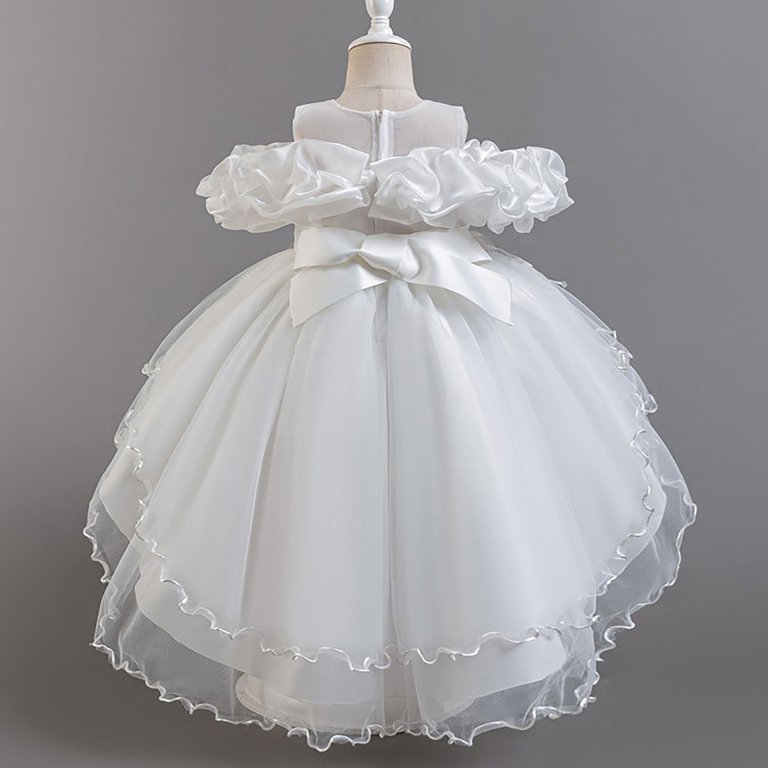 Gvdentm Girls Easter Dress Girl Vintage Lace Pom Pom Trim Birthday Party Dress  White,3-4 Years - Walmart.com