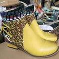 thumbnail image 2 of Lovskoo 2024 Ankle Boots for Women Chunky Stacked Heel Round Toe Oversized Retro Western Cowboy Booties Fall Winter Thick Multi-Color Booties Yellow, 2 of 4