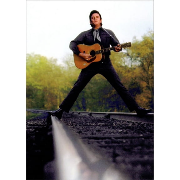 Avanti Press Johnny Cash with Guitar On Train Tracks America Collection Birthday Card