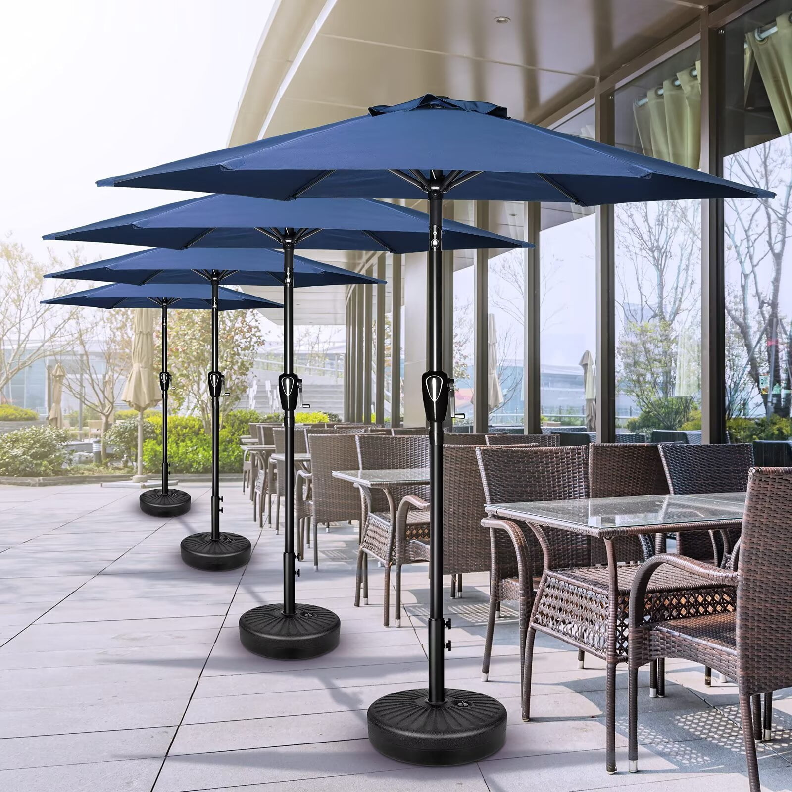 Simple Deluxe 7.5ft Patio Umbrella Outdoor Table Market Yard Umbrella with Push Button Tilt and Crank Lift, 6 Heavy-Duty Ribs for Patio, Garden and Deck Use, Blue, 2-Pack