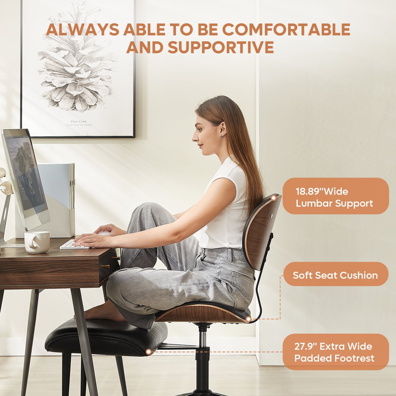 Bestier Ergonomic Cross Legged Office Chair, Wide Seat Armless Criss Cross Desk Chair, 360 Swivel Adjustable Height Computer Chair , Black PU leather Chair for Home Office, Meditation & ADHD