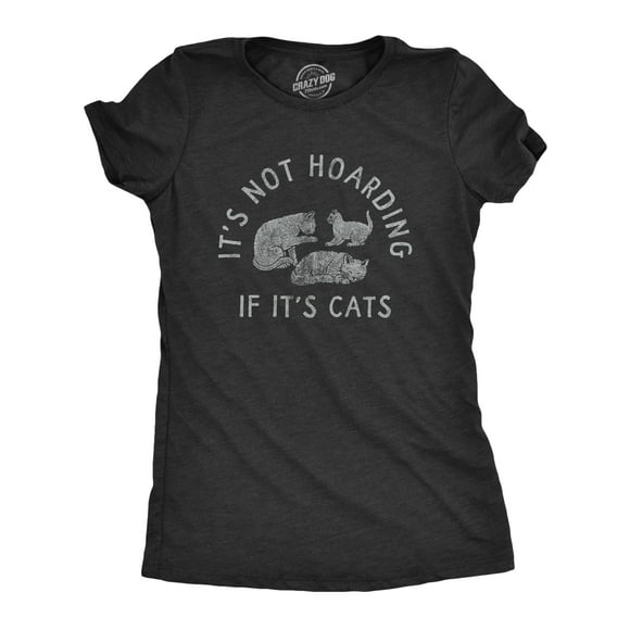 Womens Its Not Hoarding If Its Cats T Shirt Funny Purring Kitten Lovers Tee for Ladies (Heather Black - HOARDING) - XXL