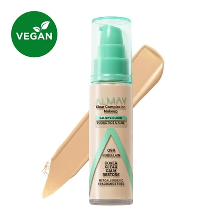 Almay Clear Complexion Foundation Makeup, Hypoallergenic, 099 Porcelain, 1 fl oz