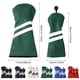 thumbnail image 3 of Yuarrent 3 unids/set cubierta de cabeza de palo de Golf de doble raya de cuero con etiqueta funda protectora ajustable intercambiable Protector Golf Azul oscuro, 3 of 6