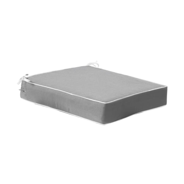 Cojín para silla impermeable con correas de sujeción, cojín cuadrado acolchado con bordes ribeteados, asiento de patio. gris claro
