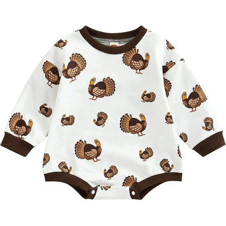 

PIKADINGNIS Newborn Baby Girl Boy Thanksgiving Clothes Turkey Print Long Sleeve Sweatshirt Romper Jumpsuit Oversized Fall Outfits