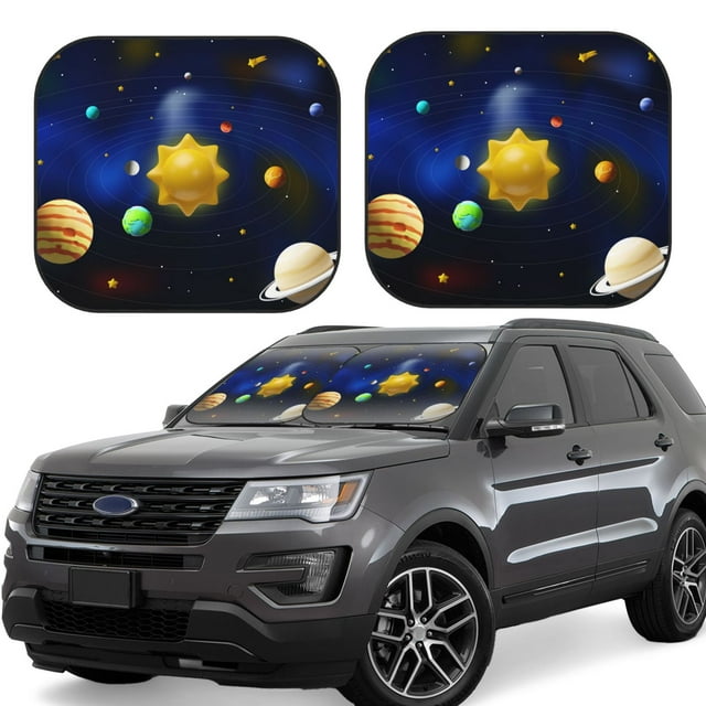 Vsdgher Solar System Print Car Windshield Sun Shade, Reflective Sunshade Window Sunshade Sun Visor Protector Fit for Cars,Trucks,SUVs-Small