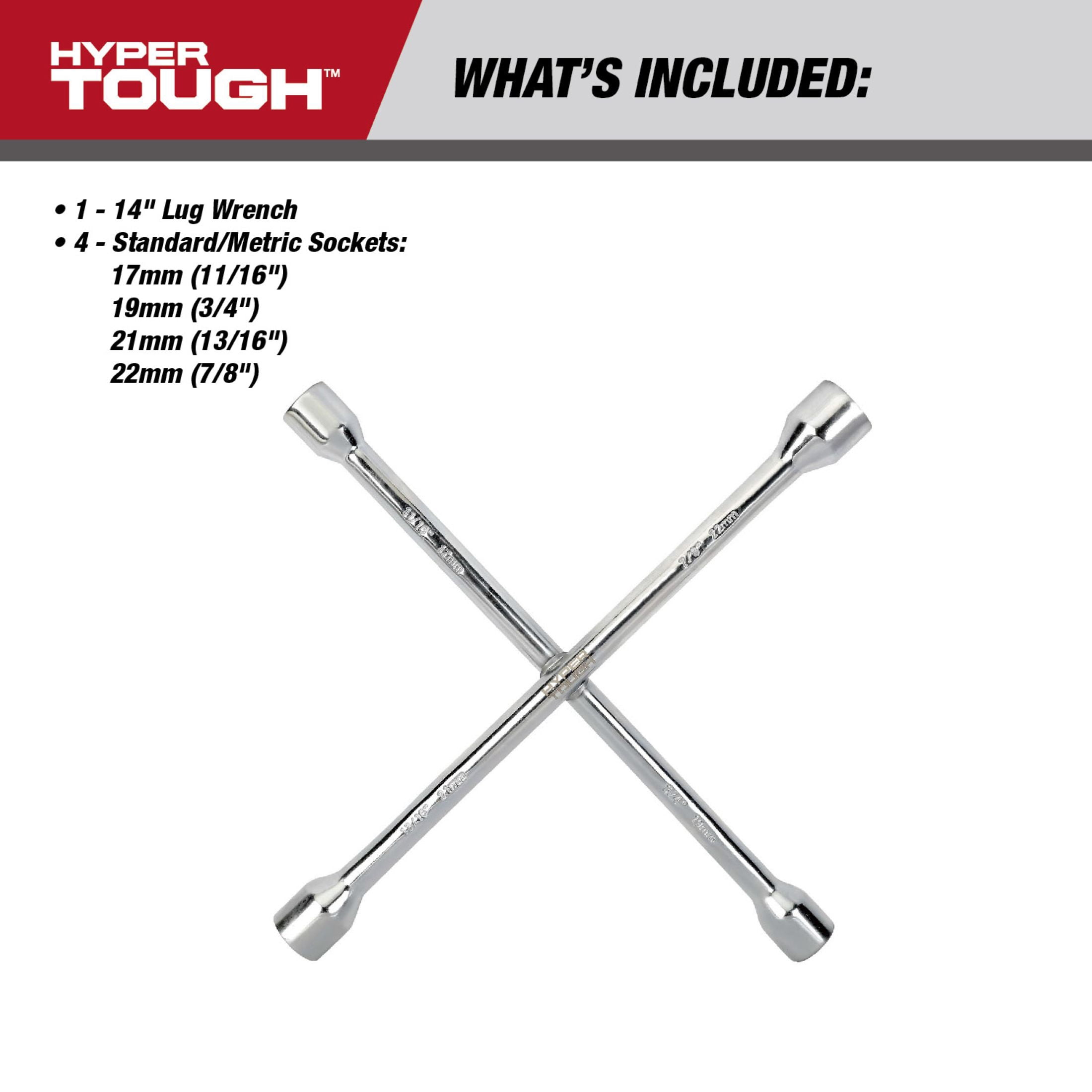 Hyper Tough 14-inch 4-Way Carbon Steel Lug Wrench