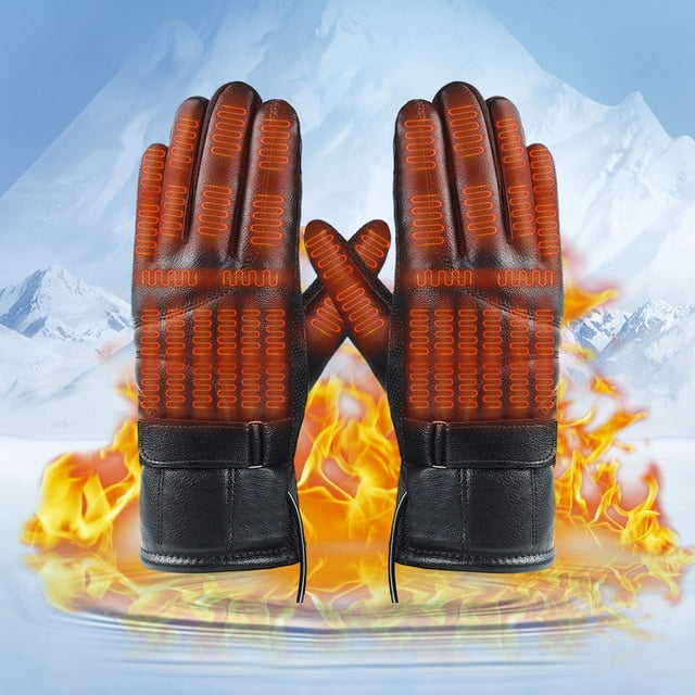 Guantes de moto calefactados USB recargables | Guantes térmicos impermeables de invierno, pantalla táctil, muñeca ajustable, imitación cuero, calefacción de hasta 6 horas, unisex, negro, 4,7"x10,6"