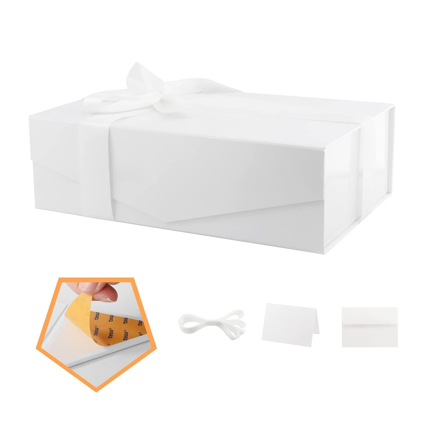 PKGSMART Large Gift Box with Ribbon, Extra Large White Gift Box with