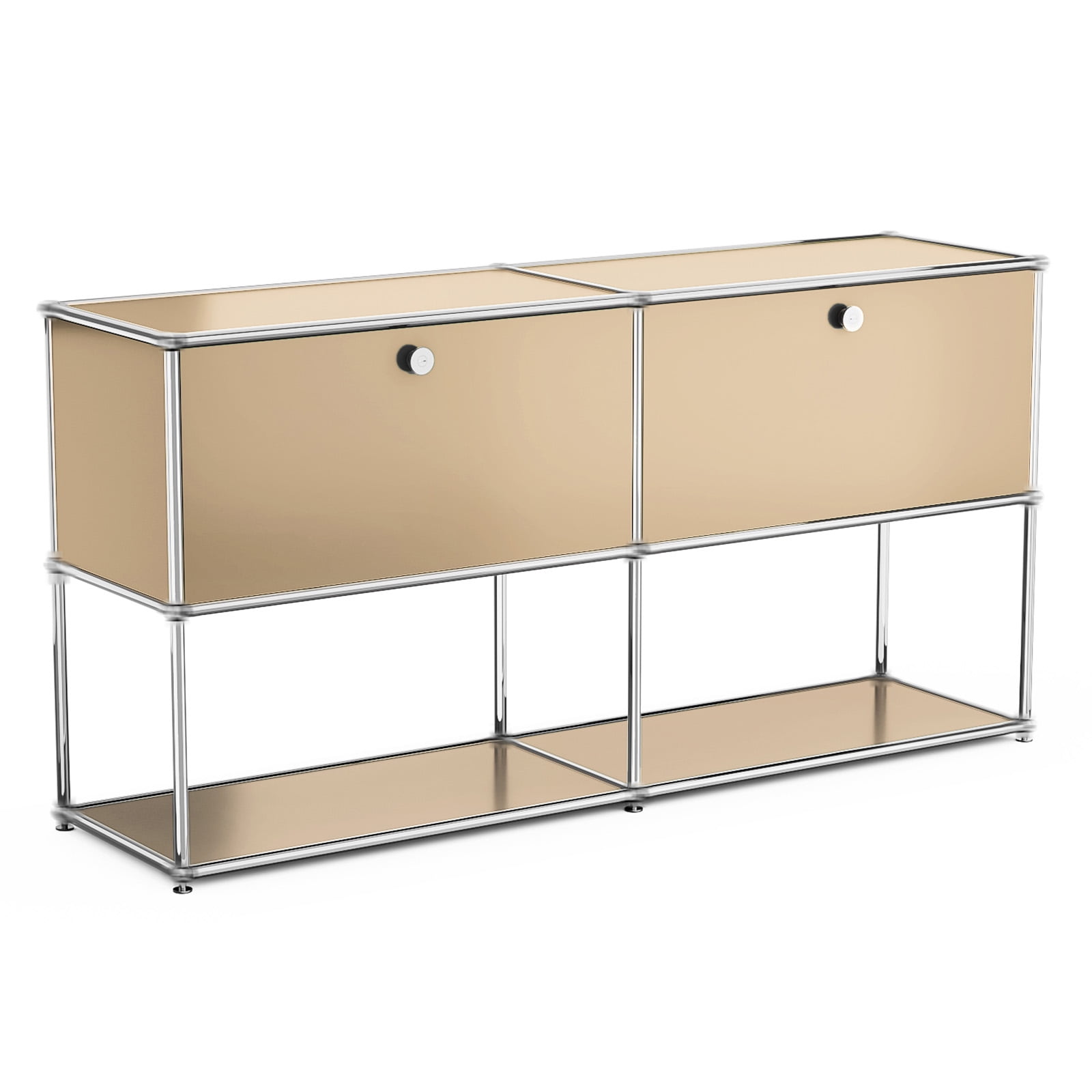 Modern Accent Cabinets with 2 Doors and Shelf,Freestanding Metal Storage Cabinet for Living Room,Brown
