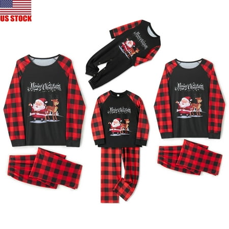 

Sunisery Family Matching Pajamas Christmas Sleepwear Long Sleeve Sleep Shirt with Plaid Pants Soft Loungewear Pjs Set