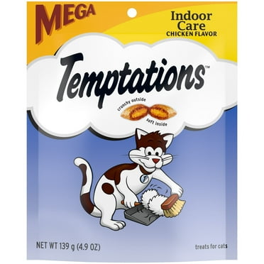 Temptations Indoor Care Chicken Flavor Crunchy and Soft Dry Cat Treats, 4.9 oz Pouch