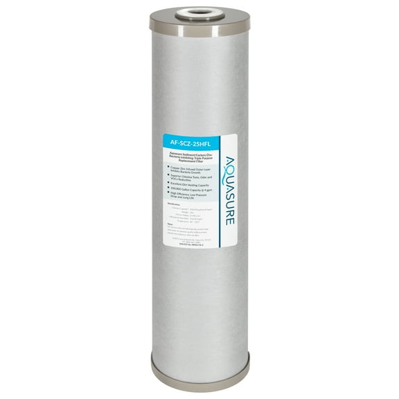 Aquasure Fortitude V2 Series Triple Purpose Sediment/Carbon/Zinc Bacteria Inhibiting Replacement Water Filter, Large (AF-SCZ-25HFL)