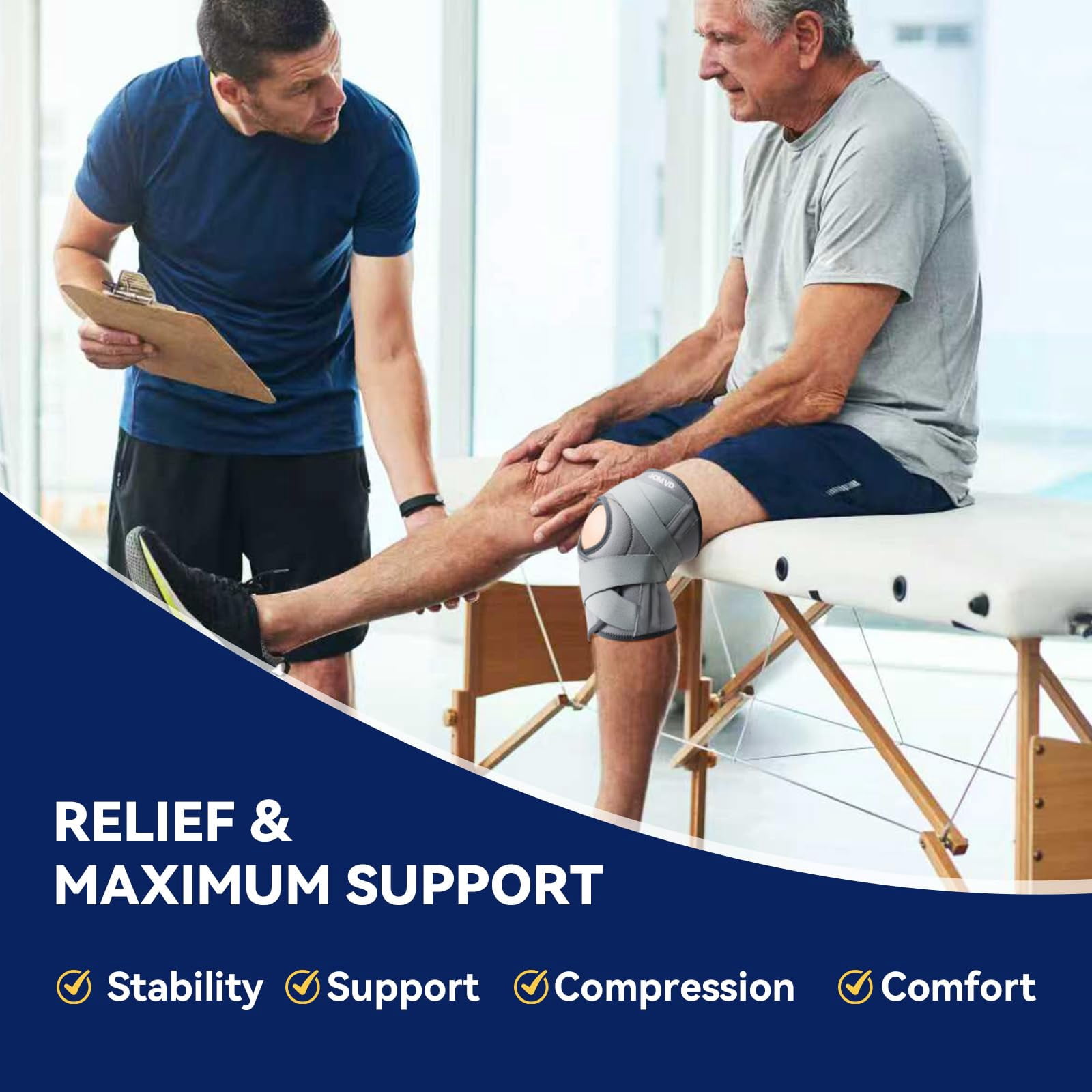 YSLHYKnee Brace for Knee Pain, Meniscus Tear, Adjustable Knee Support with Side Spring Stabilizers for ACL, MCL, Arthritis, Patella Stability, Knee Pain Relief, Injury Recovery, Women and Men, Medium