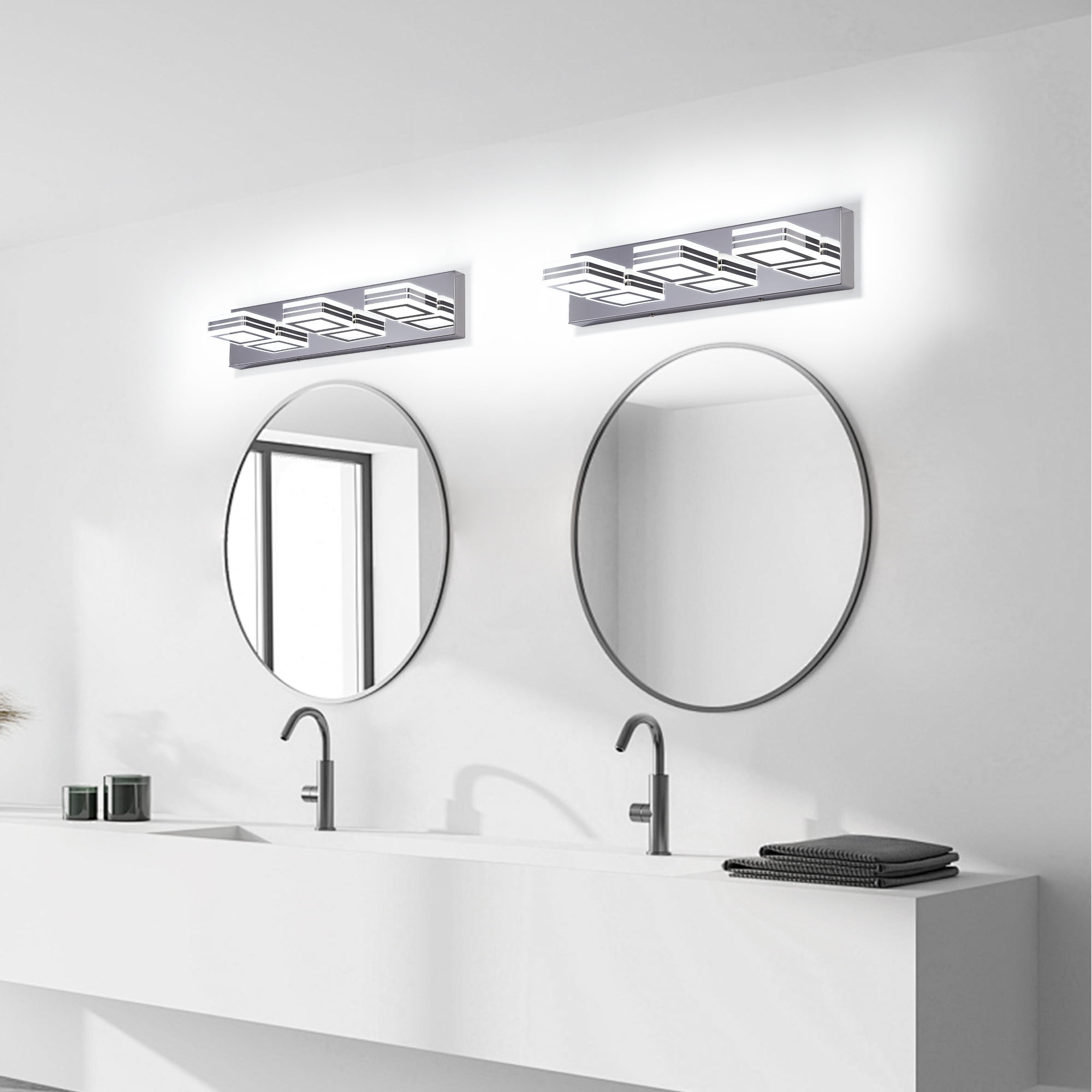 Jopath Modern Dimmable Vanity Lights for Bathroom, LED 3-Light Square Acrylic Lampshades Wall Mount Fixture for Bathroom Vanity Mirror