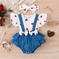 thumbnail image 2 of PatPat Baby Girl Clothes One-piece Heart Print Bodysuit with Headband Denim Suspender Style Ruffle Romper Outfit 12-18 Months, 2 of 8