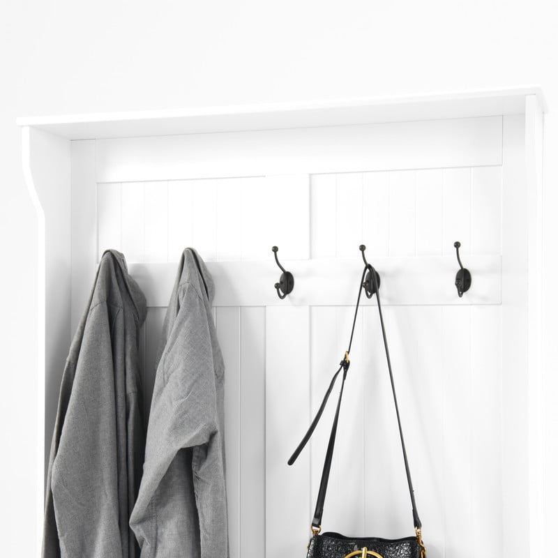 Hall Tree with Shoe Storage Bench & 5 Hooks,Coat Rack with Hidden Storage, Standing Entryway Organizer for Mudroom, Living Room,White
