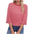 thumbnail image 1 of Tops Y Blusas de Manga 3/4 de Mujer Tops de Verano de Manga 3/4 de Mujer Moda Casual Raya Cuello Redondo 3/4 de Manga Blusas Camisas Top, 1 of 5