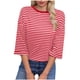 thumbnail image 1 of Tops Y Blusas de Manga 3/4 de Mujer Tops de Verano de Manga 3/4 de Mujer Moda Casual Raya Cuello Redondo 3/4 de Manga Blusas Camisas Top, 1 of 5