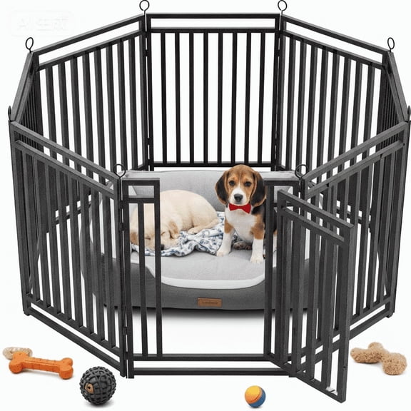 SPZONE 47" Metal Dog Playpen, 8-Panel Indoor & Outdoor Dog Fence for Large, Medium & Small Dogs, Black/Silver
