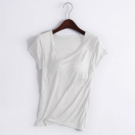 Tank Tops for Women under $5 Plus Size Sawvnm Ladies Camisole With Chest Pad No Steel Rings Bottom Underwear Yoga Sports Vest T-shirt Yoga Bra Cup for Women Silver XXL
