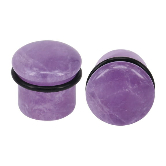 ZS 2Pcs Purple Single Flared Ear Plug Tunnel Natural Stone Ear Gauges Mushroom Shape Ear Stretchers Jewelry with Silicone O-Ring