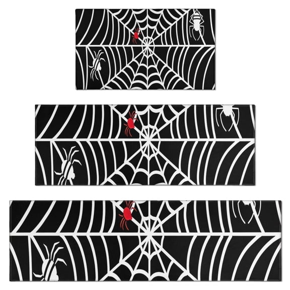 Black Halloween Spider Webs Kitchen Rugs Sets Of 3,Kitchen Runner Rugs Non Skid Washable,Decorative Kitchen Floor Mats for Kitchen,Sink,Laundry,17"x30" 17"x47" 17"x59"