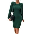 thumbnail image 2 of Women's Stylish Temperament Long Sleeves Top Round Neck Sheath Dress Suit, 2 of 5