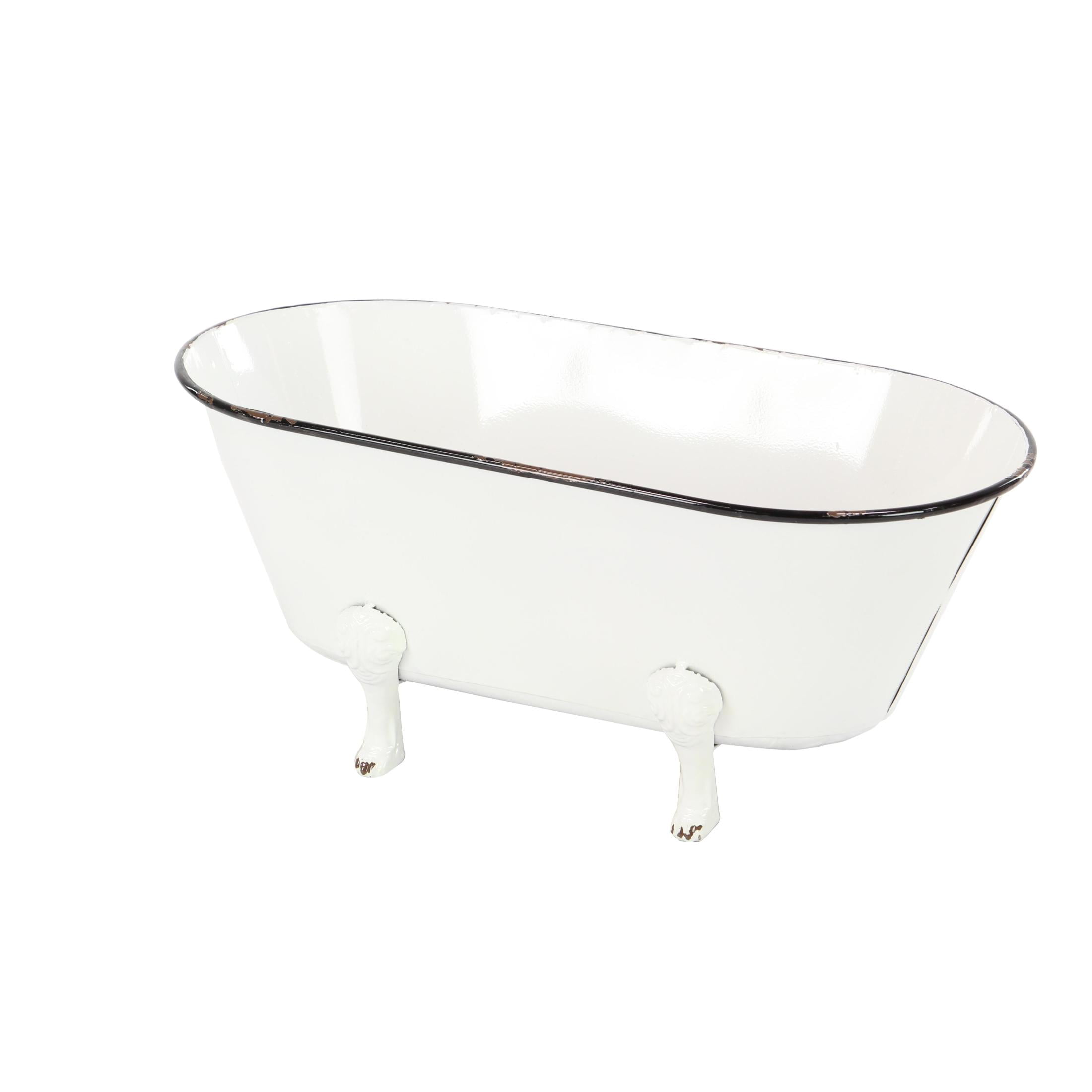 DecMode White Metal Bathtub Indoor Outdoor Planter with Scrolled Feet, 20" x 11" x 9"