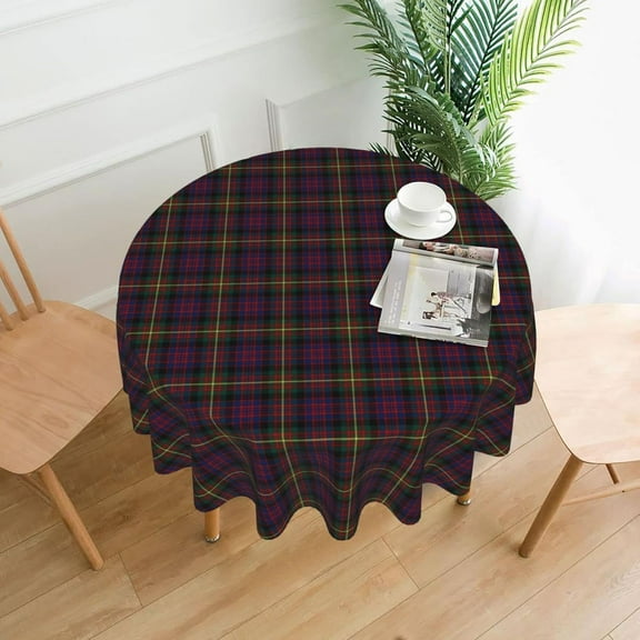 Tablecloth Round, Clan Carnegie Tartan Navy Blue Plaid Washable Table Cover for Farmhouse Kitchen Dining Picnic Party Indoor Outdoor Table Mats 60 inch