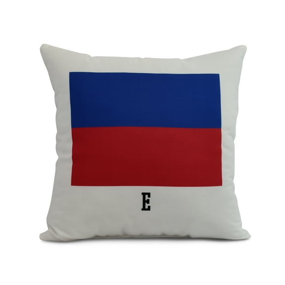 Simply Daisy, 20 x 20 inch, E Letter Simple Outline, Geometric Print Pillow, Red