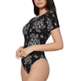 thumbnail image 2 of KLL Women 's Crew Neck Bodysuit Jumpsuits Turtle Print Short onesies Stretch T Shirts, 2 of 7