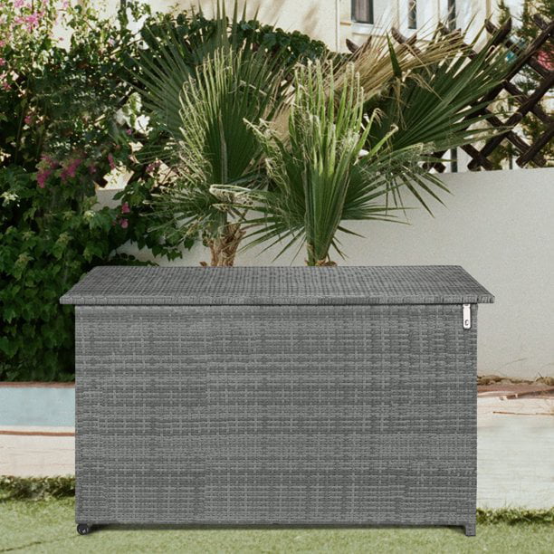 Plastic Garden Storage Box Waterproof Rattan Cushion Chest Deck Patio Outdoor BR 