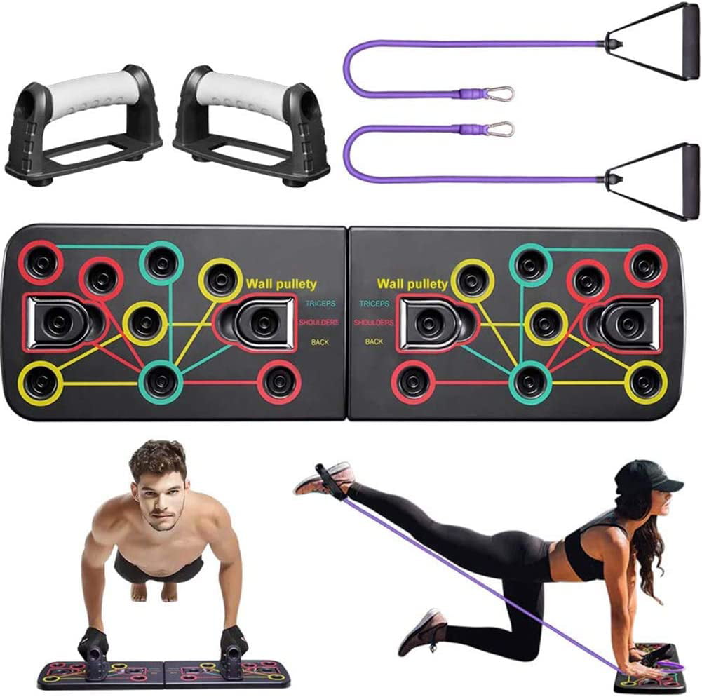 NEW 9 in1 Push Up Board With Yoga Resistance Bands Fitness Gym Pushup Stands 