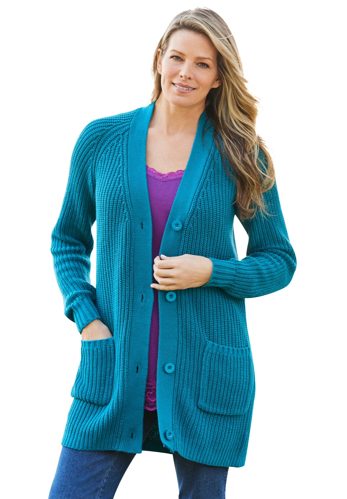 Woman Within Woman Within Women S Plus Size Long Sleeve Shaker Cardigan Sweater L Deep Teal