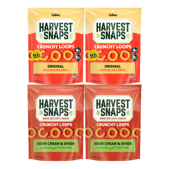 Harvest Snaps Veggie Chips Original  & Sour Cream & Onion Variety Pack – 4 Count – 2.5 oz Snack Bags – Plant Based Gluten Free Baked Crisps