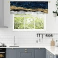 thumbnail image 3 of Navy Gold Valance Curtains for Living Room, Blue Marble Pattern Semi Sheer Kitchen Valances for Windows, Rod Pocket Short Window Treatment Decor, 52x18, 3 of 6