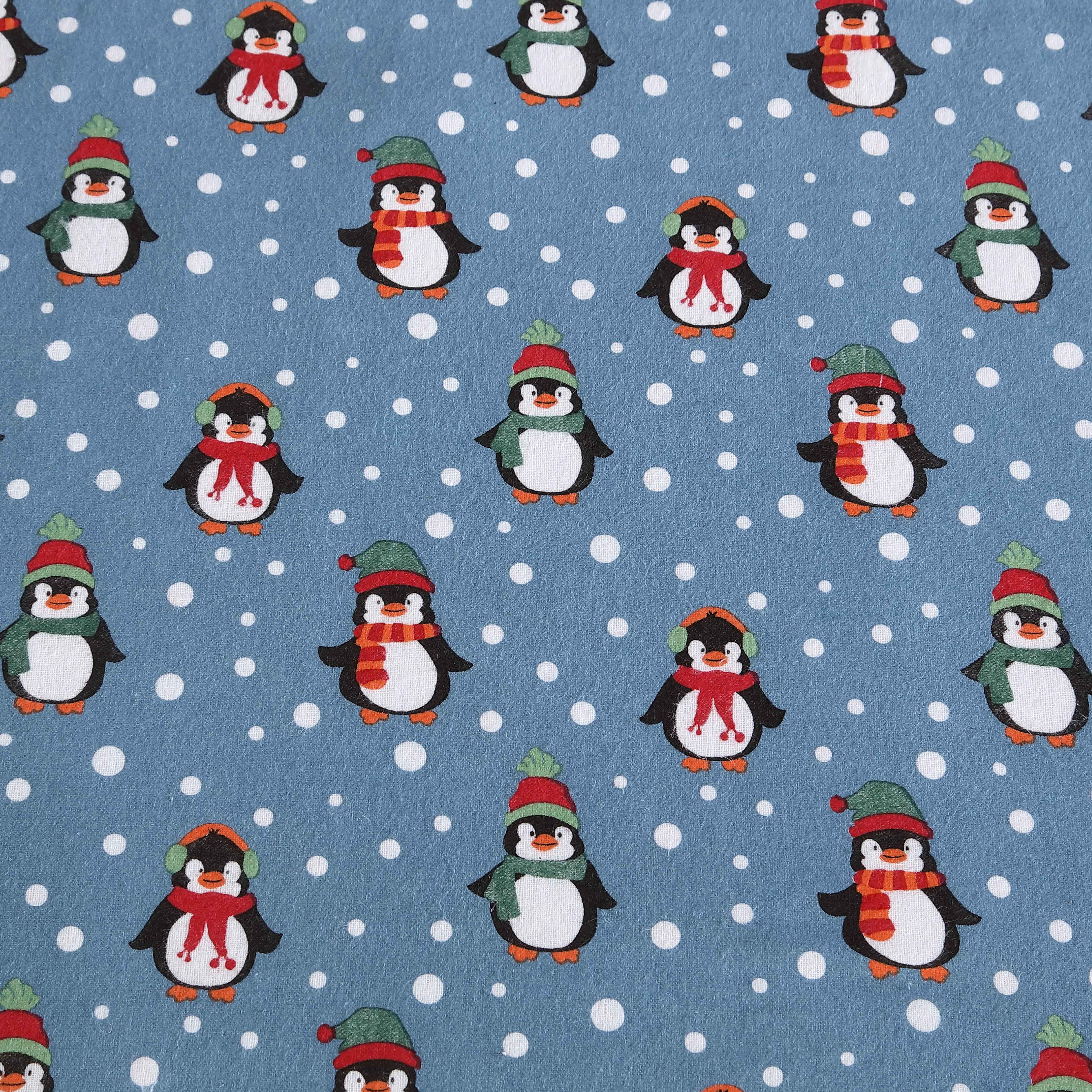 Winter Nights Cotton Flannel Sheet Set, Queen, Penguins