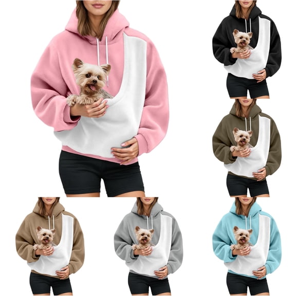 Bigetiay Womens Hoodie with Pet Pocket, Puppy Kitten Holder Carrier Hoodie Kangaroo Pouch for Dogs Long Sleeve Pullover for Women Winter Clothes, Size XXL