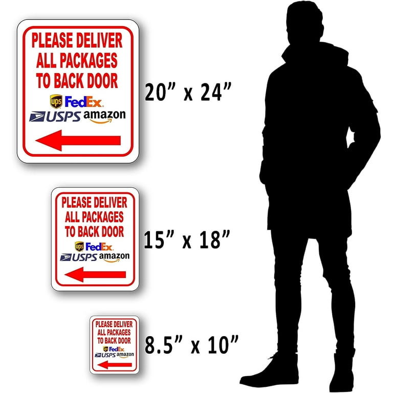 Please Deliver All Packages to Back Door Left Arrow Delivery Sign