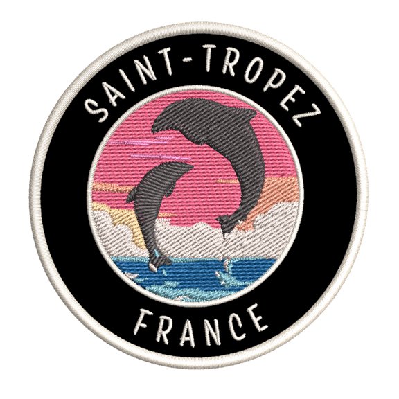 Saint-Tropez, France Dolphin Sunset 3.5 Inch Iron Or Sew On Embroidered Fabric Badge Patch Ocean Beach, Salt Life Iconic Series
