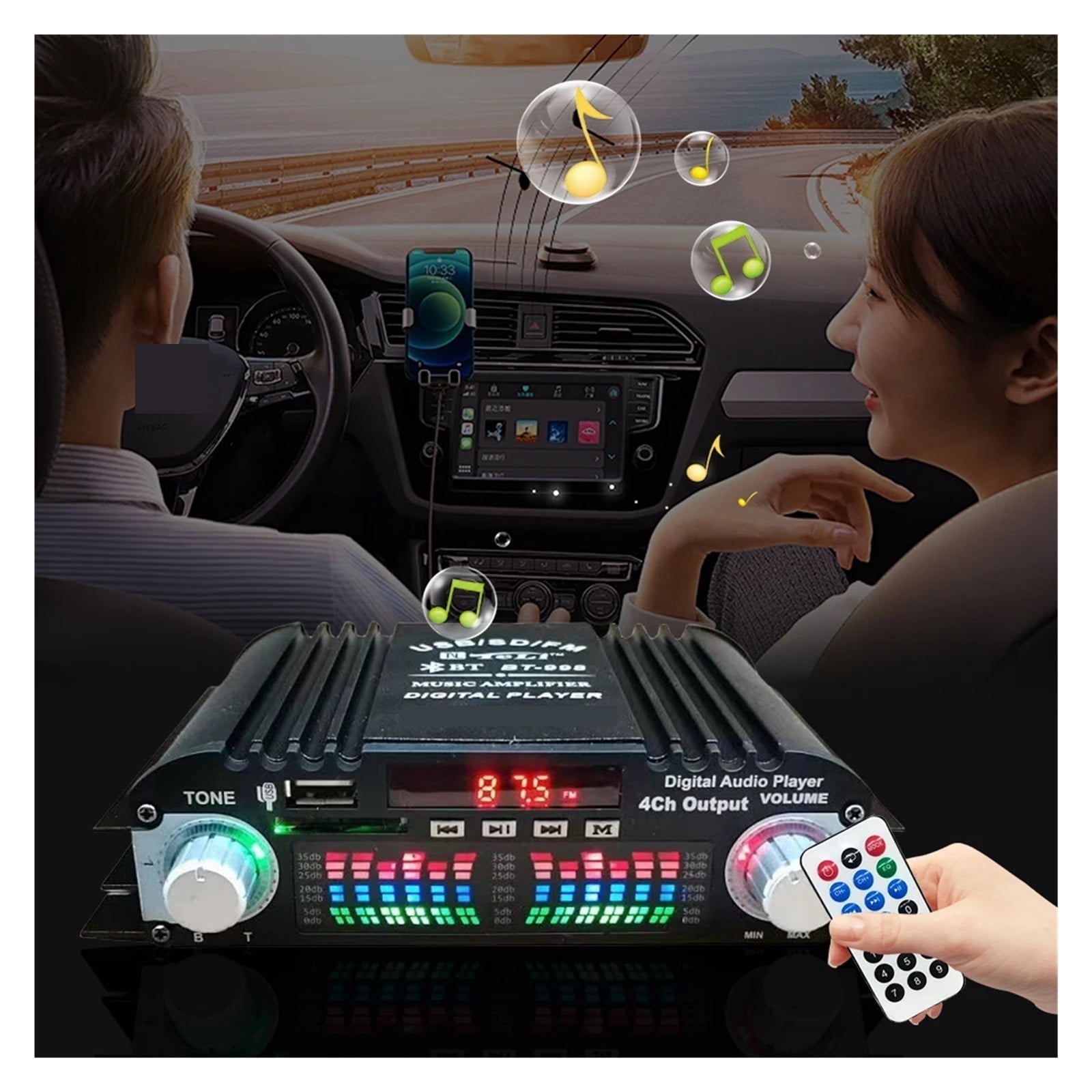 Sound Amplifier FM Radio USB Bluetooth-Compatible Digital HIFI Stereo Power Amplifier Remote Control ,Multi Modes