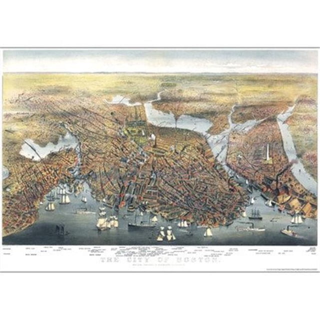 Universal Map 16197 Boston 1873 Historical Print Mounted Wall Map