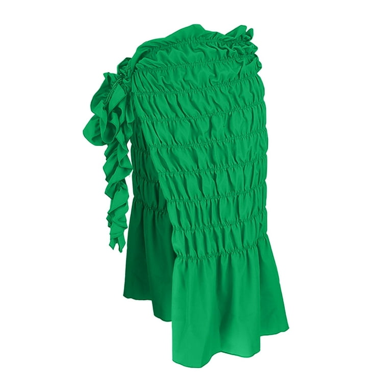 Neon Green Cascading Ruffle Asymmetrical Hem Skirt for Women