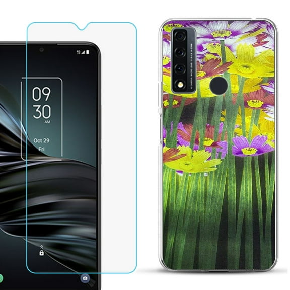 Slim-Fit Fashion Phone Case for TCL 20 XE, with Tempered Glass Screen Protector, by OneToughShield ® - Dream Flower