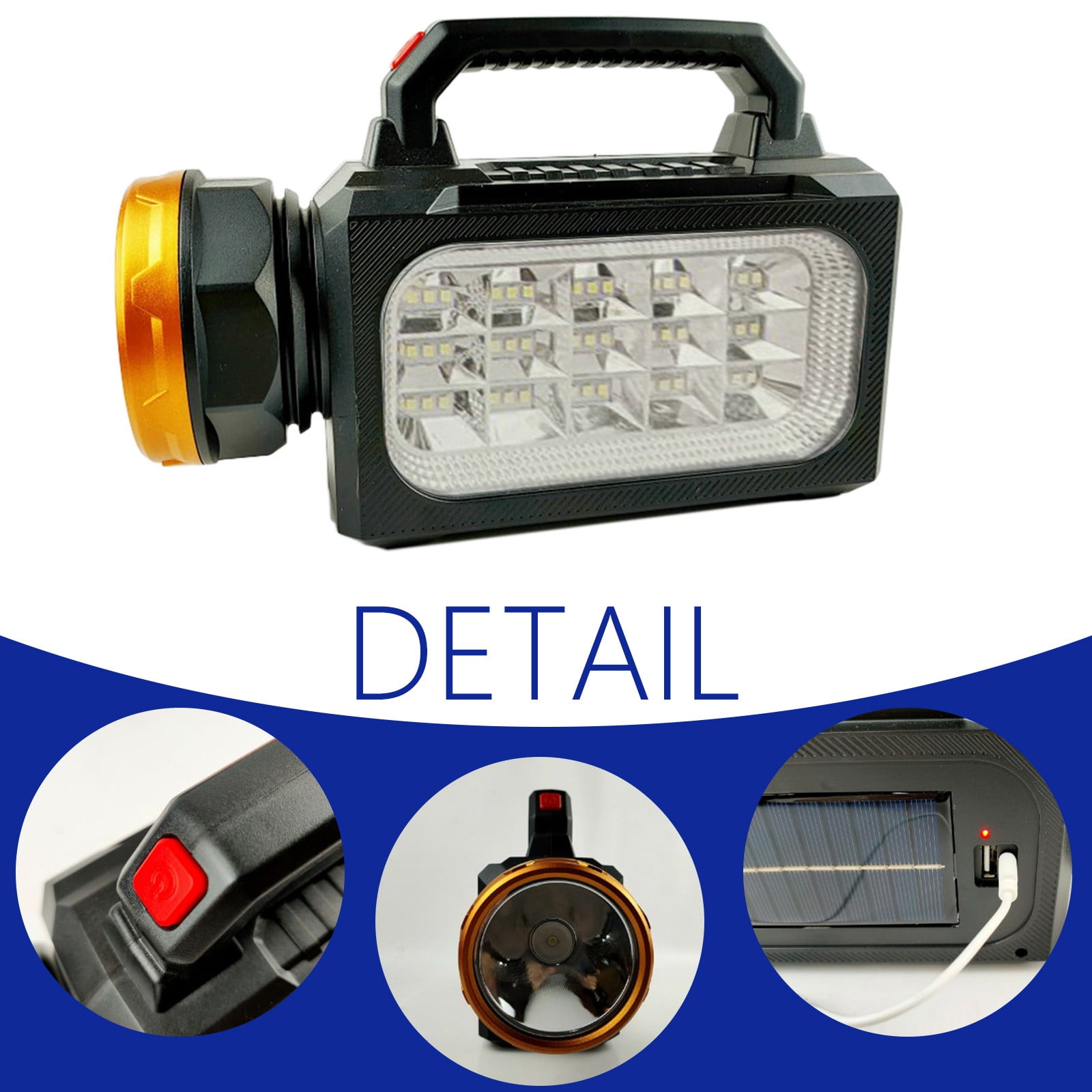 Solar Lamp | Super Bright LED Camping Lantern | USB & Solar Rechargeable Flashlight | IPX65 Waterproof | 2400mAh Battery | Multi-Mode Emergency Tent Light | Portable Handheld Design
