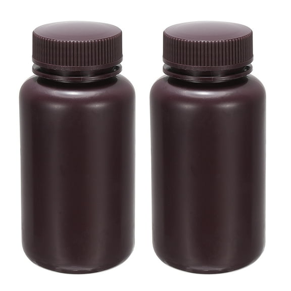 Uxcell 2Pcs 250ml Reagent Bottles, PP Wide Mouth Round Bottles with Screw Cap Brown