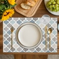 thumbnail image 2 of Teal Blue Grey Geometric Morocco Abstract Art Burlap Kitchen Place Mats Waterproof Cloth Table Mats, Indoor Outdoor Placemats Easy Clean Dinner Decor, 2 of 8